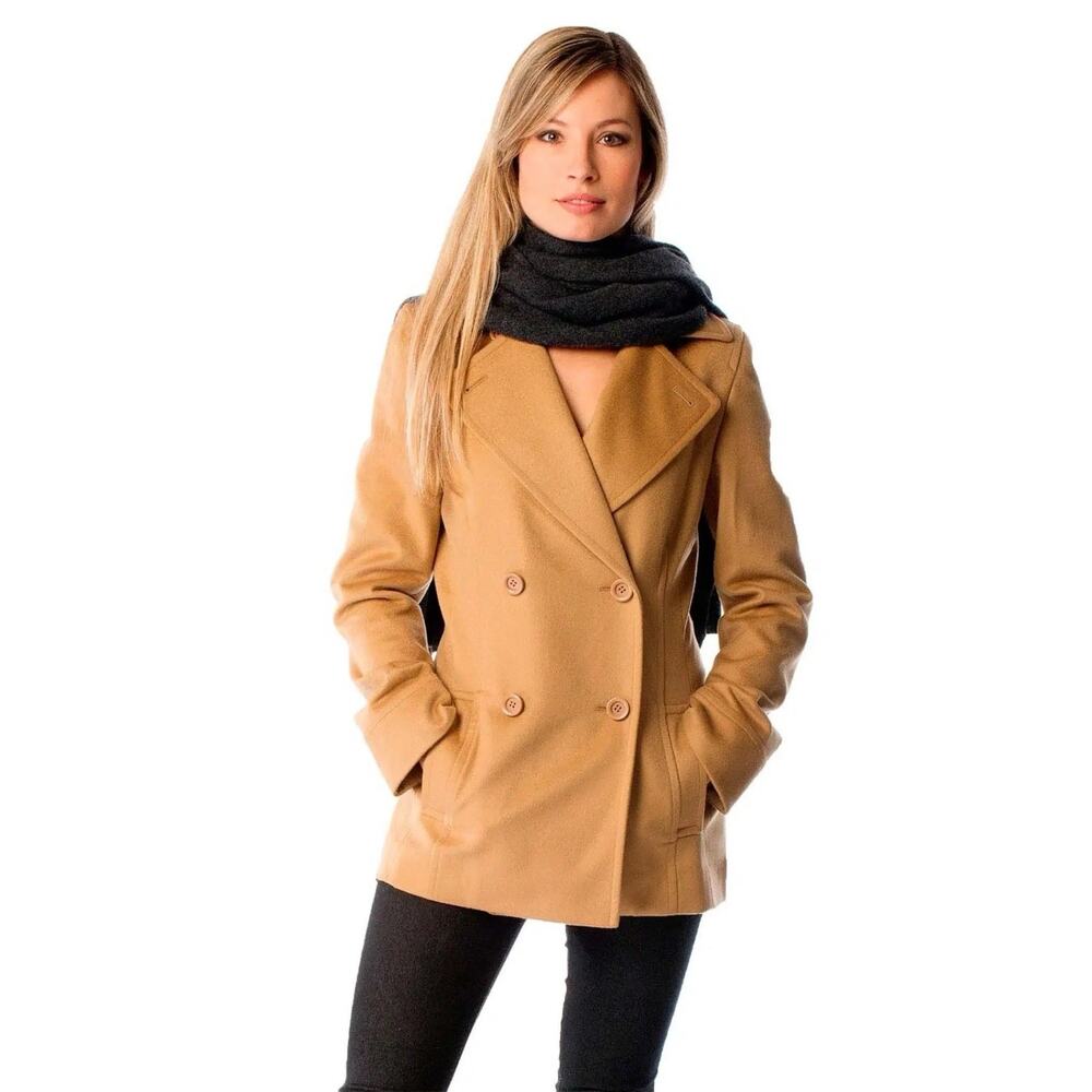NWOT cashmere Boutique Camel Tan Beige Peacoat 4